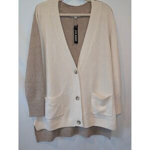BB Dakota Steve Madden Colorblock Cardigan Sweater Ivory Oatmeal JK306844 M